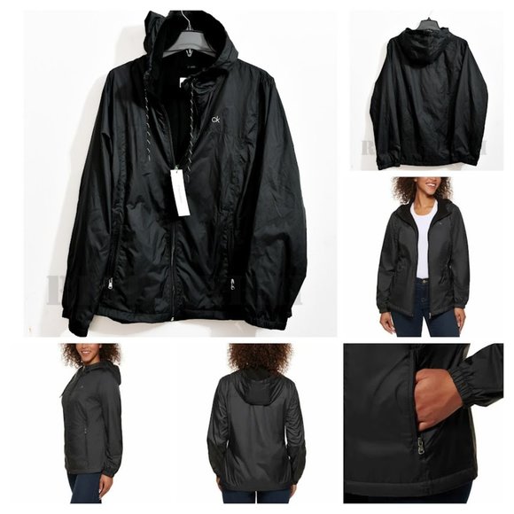 BLACK NWT Ladies' Windbreaker‎ Fleece Lined Jacket Calvin Klein - Picture 1 of 9